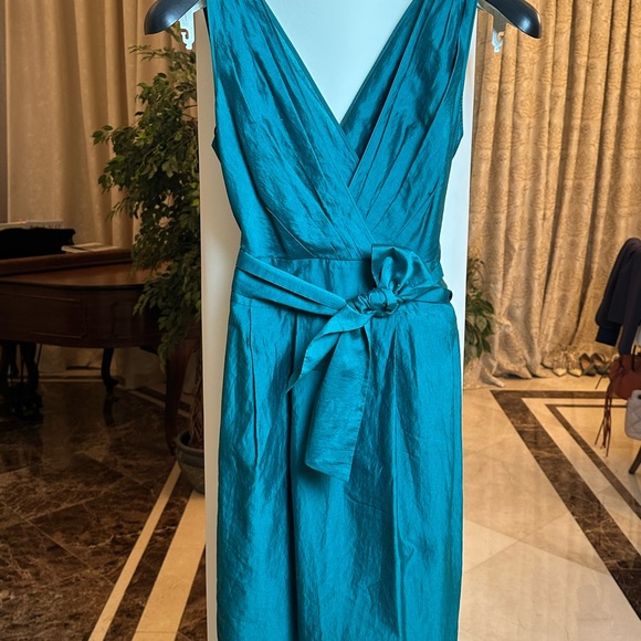 Moschino Teal Dress | Silk & Cotton Blend | Made in Italy | Elegant Designer - Picture 2 of 13